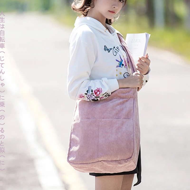 

Women Corduroy Canvas Tote Handbag Female Cloth Shoulder Bags Young Ladies Casual Shopping Bag Girls Reusable Folding Bags