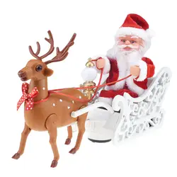 Merry Christmas Elk сани Санта Клаус кукла с музыкой электрический автомобиль игрушки для детей Рождественский подарок украшение дома орнамент