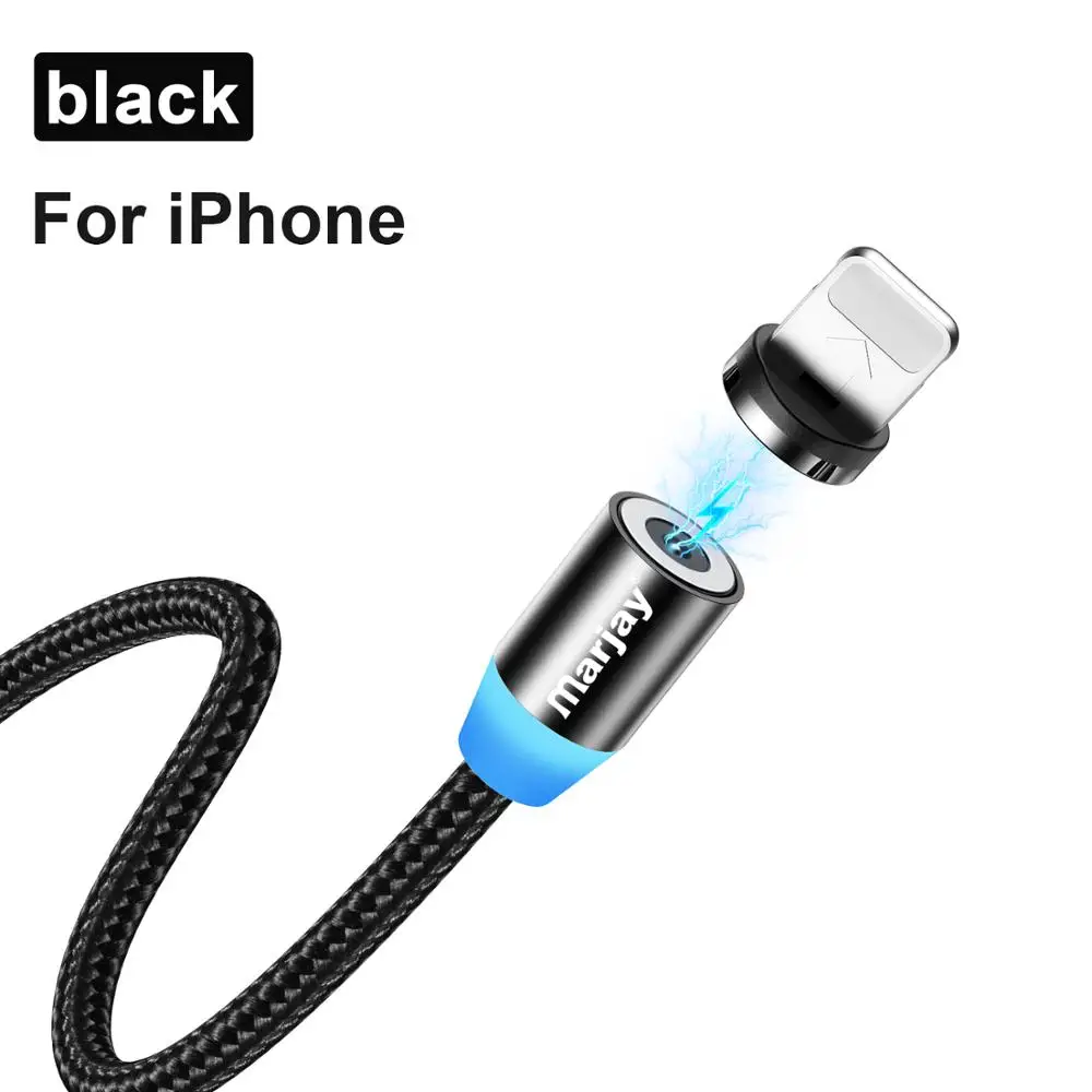 Магнитный Micro USB кабель Marjay для быстрой зарядки Xiaomi Redmi huawei, кабель type-C для samsung, магнитное зарядное устройство, USB шнур для iPhone8 - Цвет: Black for iPhone