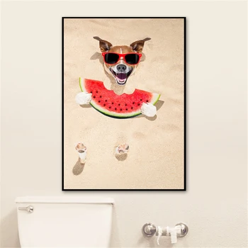 

Laeacco Dog Eating Watermelon Wall Art Canvas Poster Prints Funny Dog Painting Wall Picture Home Kitchen Decor Dogs Lover Gift