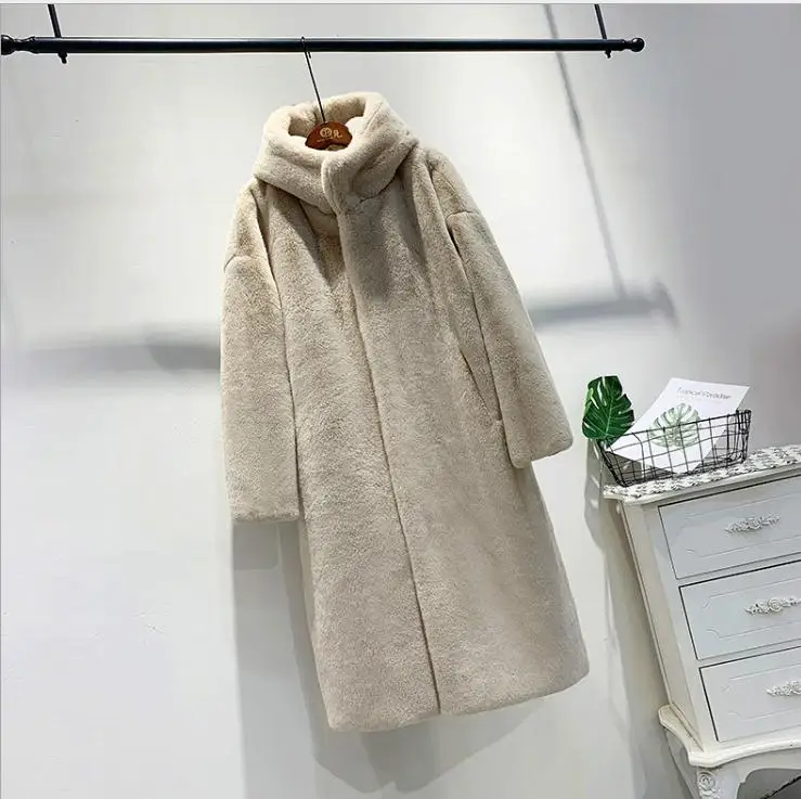 apricot Женские длинные пальто из искусственного меха норки, модная теплая однотонная меховая верхняя одежда с капюшоном на зиму и осень, Fourrure Femme K1202 - Цвет: apricot