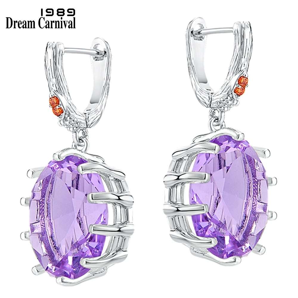 DreamCarnival1989 женские сиреневые висячие серьги с большим цирконием 18 мм Изящные