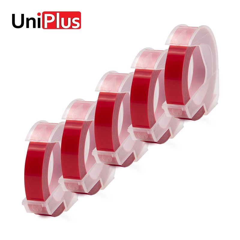 Красные ленты UniPlus 5 шт. для 3D этикеток Dymo 9 мм пластиковые из ПВХ совместимые с