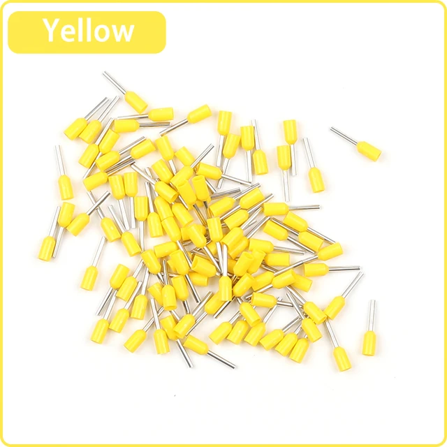 100pcs E0508 E1008 E1508 E2508 22-10 AWG Insulated Ferrules Terminal Block Cord End Wire Connector Electrical Crimp Terminator Yellow
