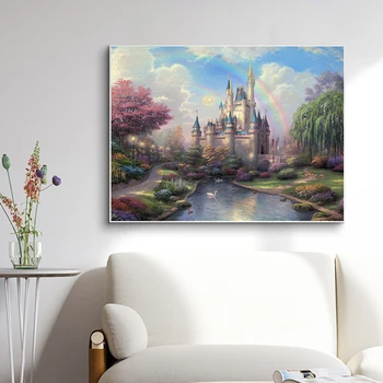 

DIY Framed Paint By Number Canvas Painting Kits Castle Landscape DIY Frameless Painting By Numbers on canvas For Unique Gift