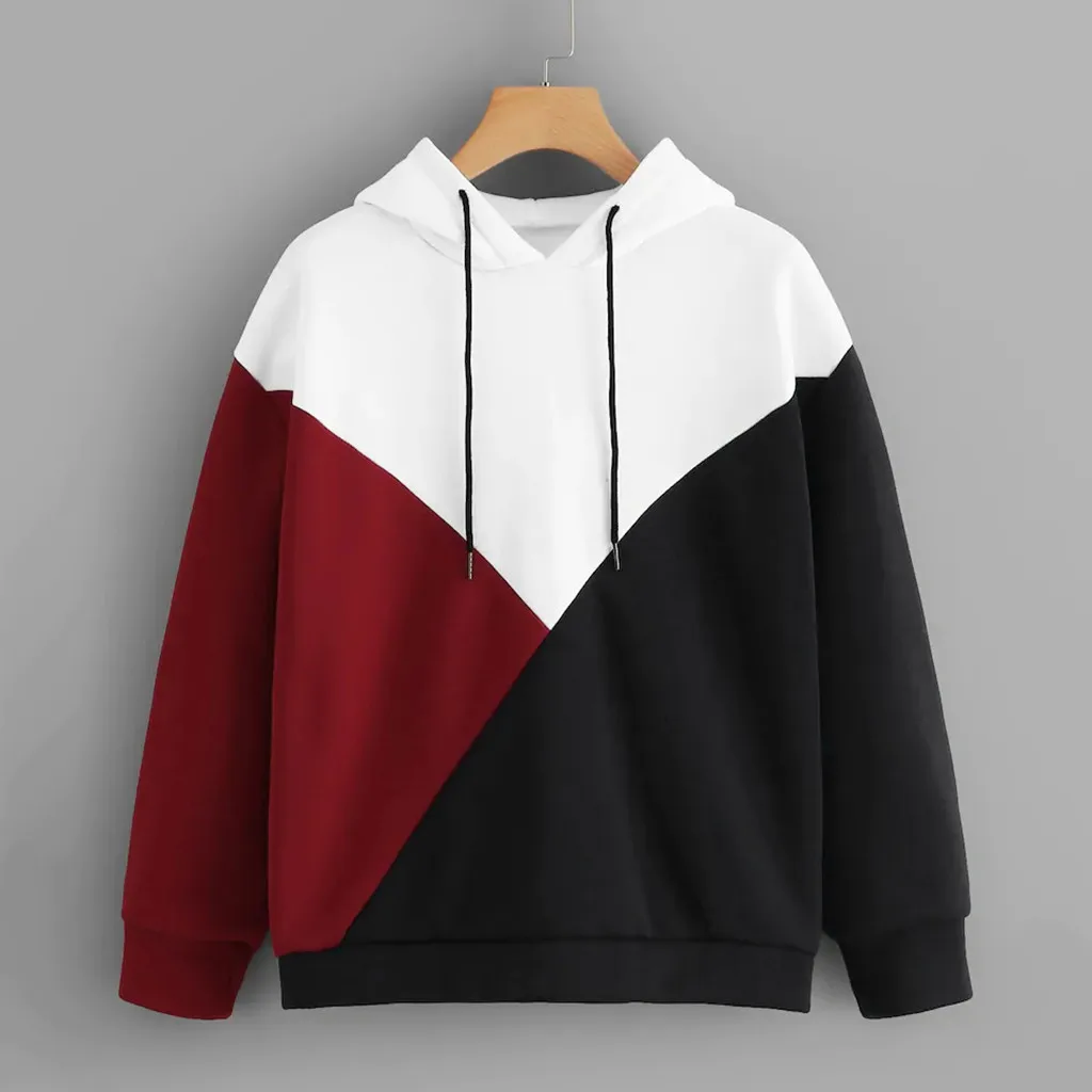 

JAYCOSIN Long Sleeve Womens Autumn drawstring color matching color Hoodie thin Sweatshirt Letters Hooded Pullover Tops Blouse