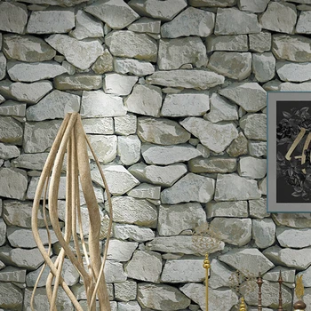 

Waterproof Vintage Wallpaper Roll Modern Rustic Realistic Faux Stone Texture Vinyl PVC Wall Paper Home Decor3D Stone Effect