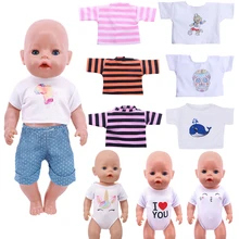Vêtements pour poupée de naissance, T shirt de dessin animé, licorne, maillot de bain, 43CM, 18 pouces, jouet pour fille américaine