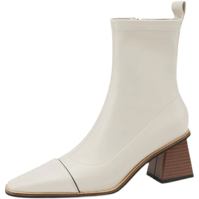 2021 Fashion Women Boots Genuine Leather Knee High Boots Women Low Heel Round Toe Boots Women Autumn Winter Shoes Black White