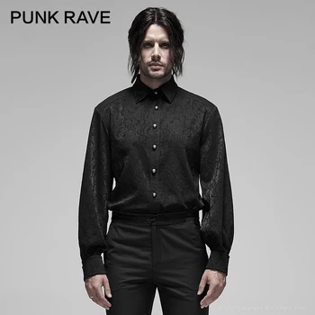 

PUNK RAVE Men's Gothic Jacquard Long Sleeve Shirt Collar Angle Flannelette Pattern Party Club Dinner Men Blouse