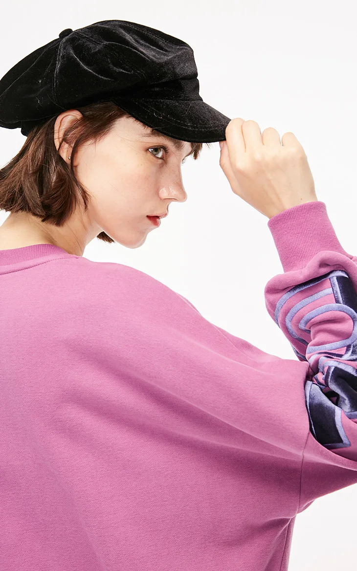 Только зимние женские фиолетовые буквы печати бархат патч Вышивка пуловер Толстовка | 11919S517