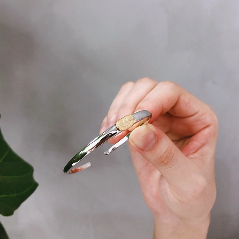 LouLeur, настоящее Серебро s925 пробы, Смайл, браслеты, Ретро стиль, простой браслет, браслеты для женщин, мода, хорошее ювелирное изделие, Летние подарки