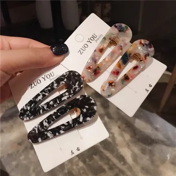 

2 Pcs/set New Women Girls Acrylic Hollow Geometric Water Droplets Hair Clip Tin Foil Sequins Hairpins Barrettes Hair Accessories