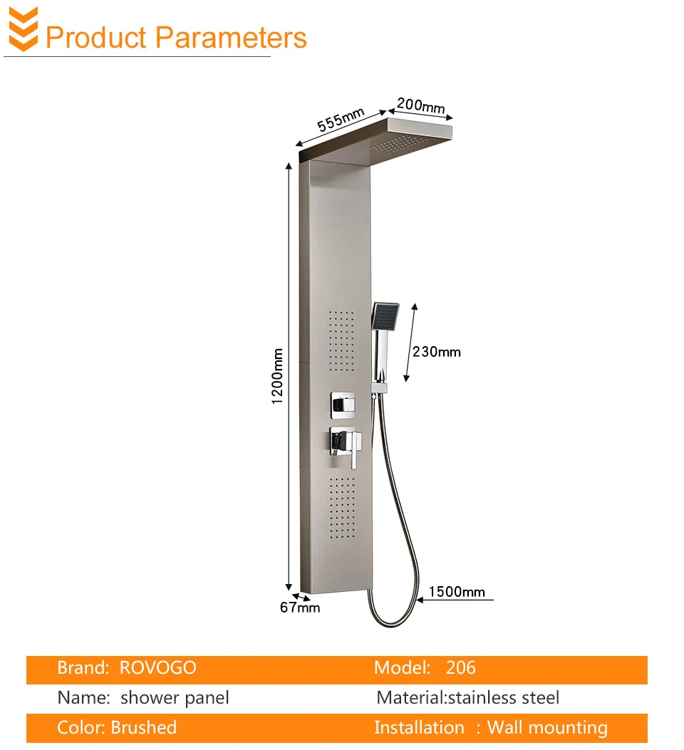ROVOGO нержавеющая сталь душевая панель мачтовая установка, душ "тропический Водопад" кран массажный дождь система с корпусом струй, матовый