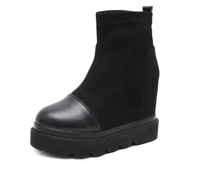 Slope round head high heel booties wild sponge cake thick bottom short tube women's shoes Martin boots