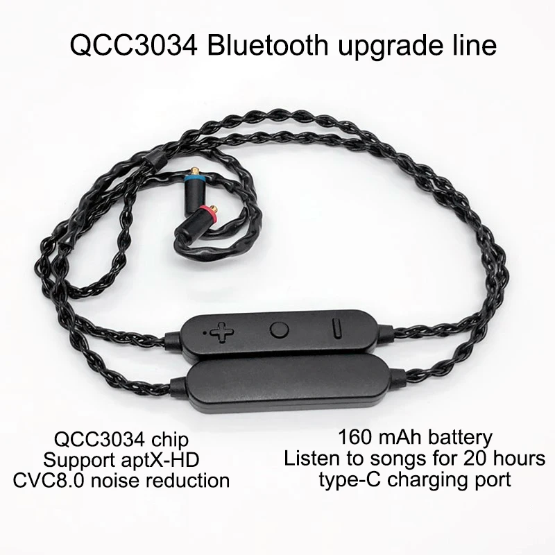 Upgrade MMCX Wireless Headphone Cable APTX Bluetooth 5 0 Replacement Cable Rechargeable 180Mah