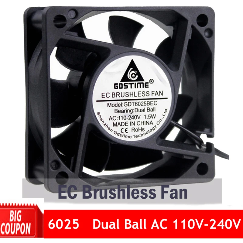 1 шт. Gdstime EC 60 мм 6025 бесщеточный вентилятор осевой AC 110 в 115 120 220 230 240 В двойной