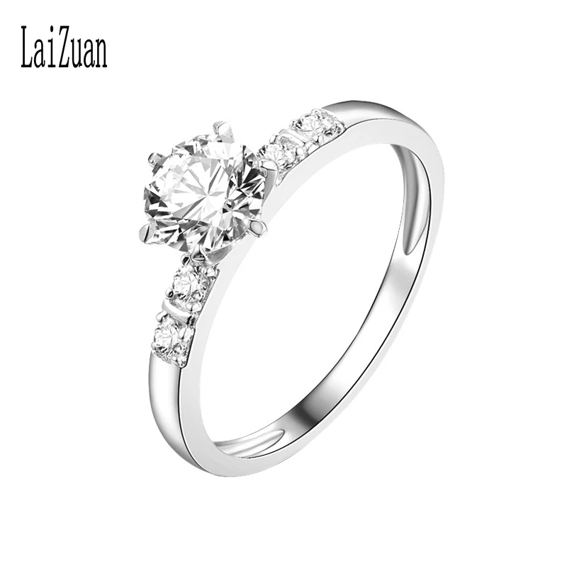 

LaiZuan 1ct Moissanite Ring Solid 14K White Gold Round VVS/GH Lab Grown Moissanite Diamond Engagement Ring Women Classic 6 Prong