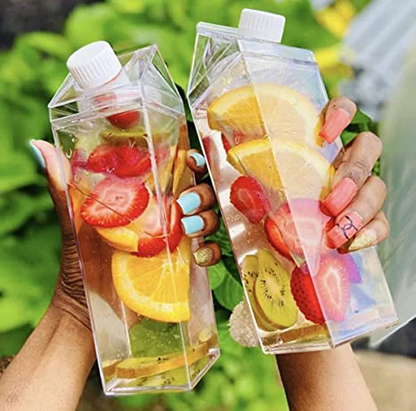 500/1000ML Sports Square Milk Juice Water Bottle Transparent BPA Free Portable Plastic Cup Milk Carton Water Bottle Clear Box