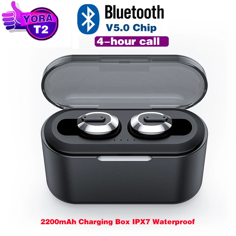 T2 Bluetooth наушники 5 0 TWS 3D стерео Беспроводная гарнитура Мини с зарядным боксом 2200