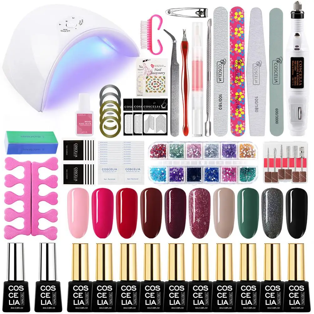 

COSCELIA 36W LED Nail Polish Dryer Lamp Nail Art Manicure Tool 10 Colors Gel Nail Polishes UV Nail Set For Manicure Set
