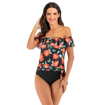 

Aipbunny 2020 Ruffle Off-shoulder Padded Floral Bikinis Set Women maillot de bain Leopard Swimwear Swimsuit biquini Bathing Suit