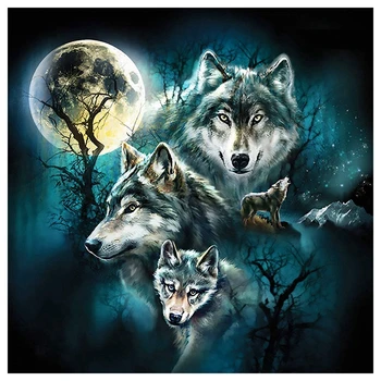 

5D Diamond Painting Full Square Drill 4 Wolf and Moon Wall Arts 3D DIY Diamond Embroidery with Rhinestones Cross Stitch Kit Craf