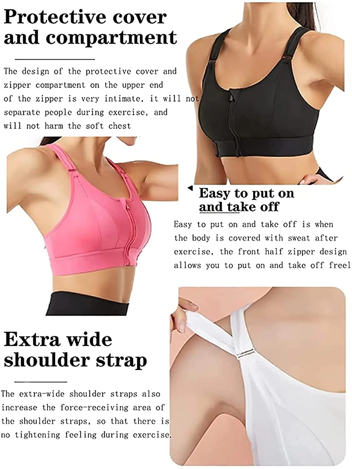 Anti-Vibration No Steel Ring Yoga Beauty Back Underwear, Women's Zip Front Sports Bra, Adjustable Wireless Supportive Sports Bra 6