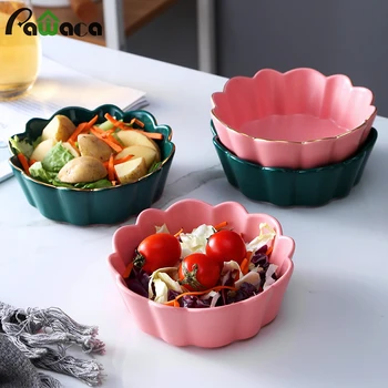 

6 Inches Ceramics Salad Bowl Tableware Phnom Penh Petal Shape Fruit Vegetables Dessert Breakfast Baking Bowl Kitchen Dinnerware