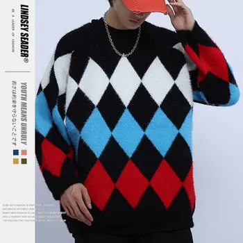 

Lindsey Seader Mens Sweaters 2020 Pullover Knit Longsleeve Sweater Fleece Wool Cardigan Male Rhombic Warm Winter Inside Outwear