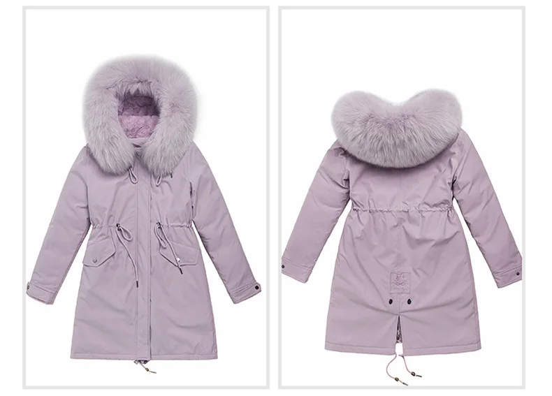 Осенне-зимние женские куртки с меховым воротником, Длинные парки с имитацией кроличьего меха, зимние пальто, Повседневная Хлопковая женская верхняя одежда
