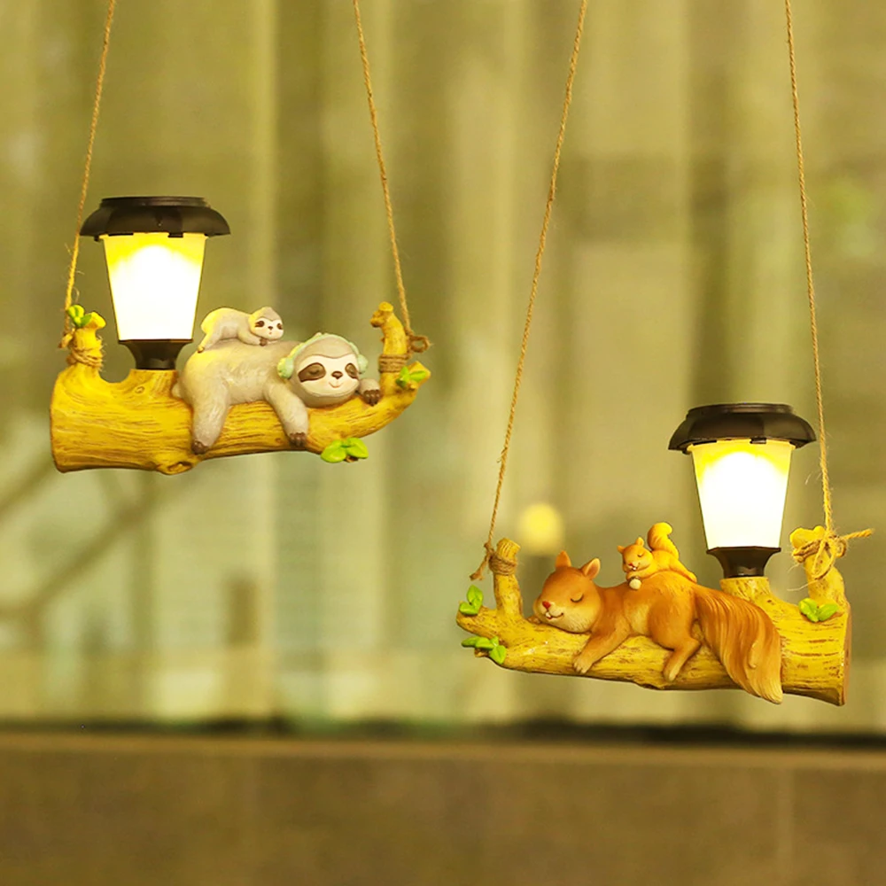 solar flood lights outdoor LED Lamp Solar Light Squirrel Sloth Hanging Light Cartoon Animal Statue Outdoor Resin Garden Decoration Light Garden Decoration led solar lights