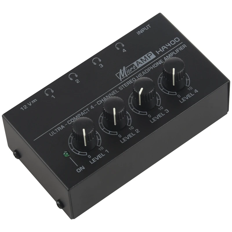Eu Plug Ha400 Ultra Compact 4 Channels Mini o Stereo Headphone Amplifier With Power Adapter Black