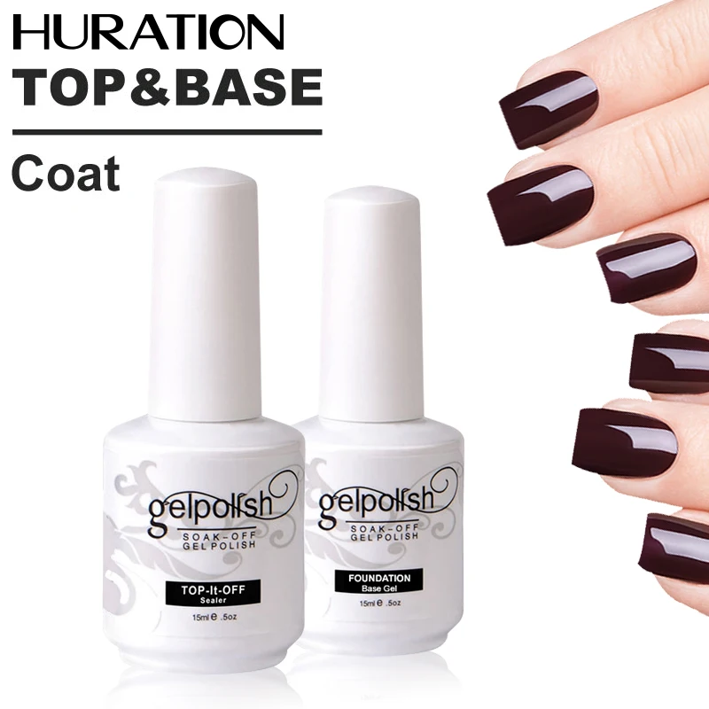 

Huration New 2 Top and Base Coat 15ml Nail Gel Polish Set Transparent Gel Nails Polish Long-lasting Base Coat LED UV Gel Varnish