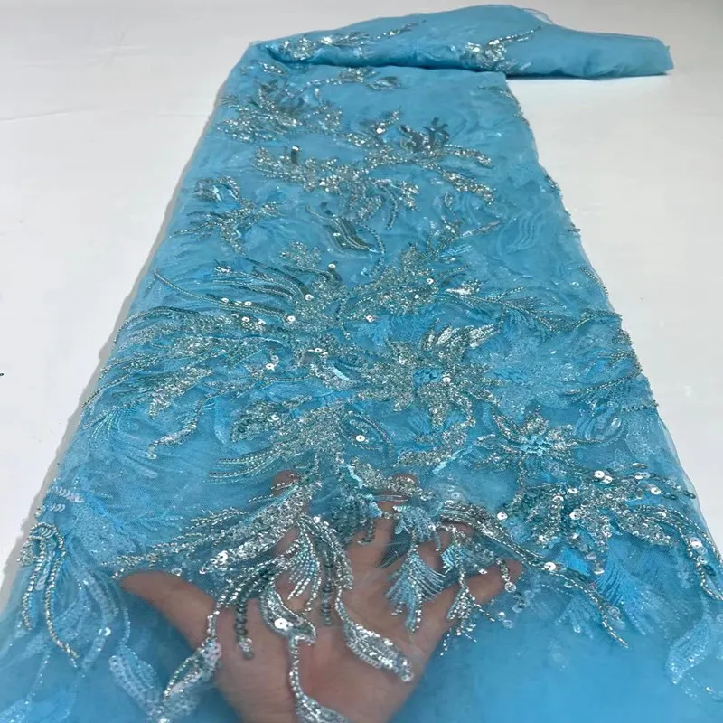 

5 Yard Familiar Nigerian Wedding Tulle Lace High Quality 2021 African French Net Mesh Fabric With Coloful Small Sequin Fabircs .