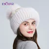 ENJOYFUR winter mink fur knitted wool hats for women fox fur pompom slouchy beanies fashion warm style caps for youth ► Photo 2/6