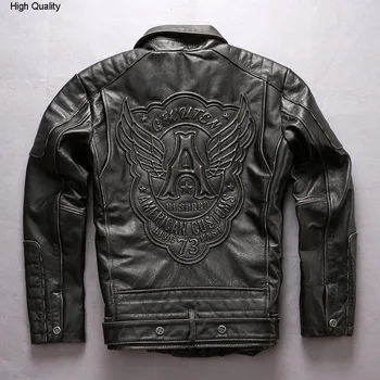 

Men's vintage motorcycle leather jacket with belt pattern lapel zipper cow leather coat men slim fit rivet biker jacket male