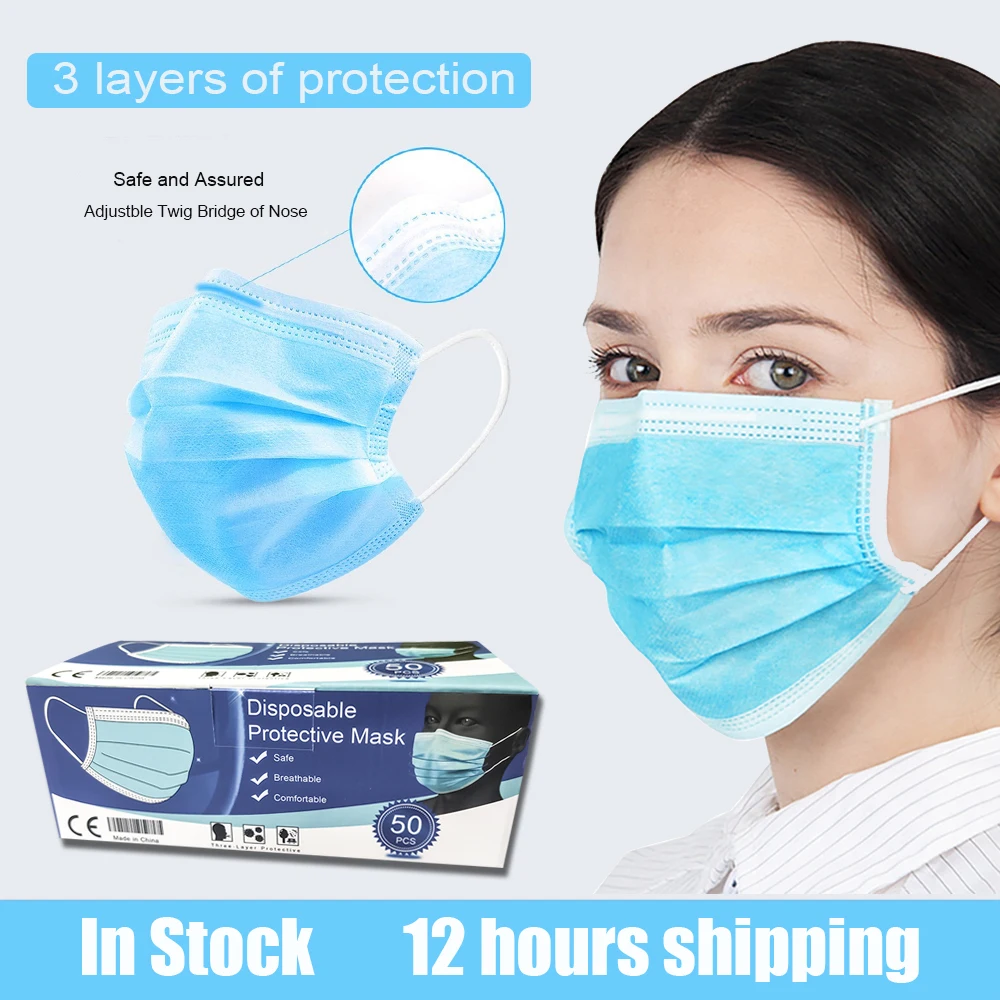 

Disposable Anti-dust face Mask 3 layers protective Breathable Filtration mascarillas CE Certification protection mouth Masks