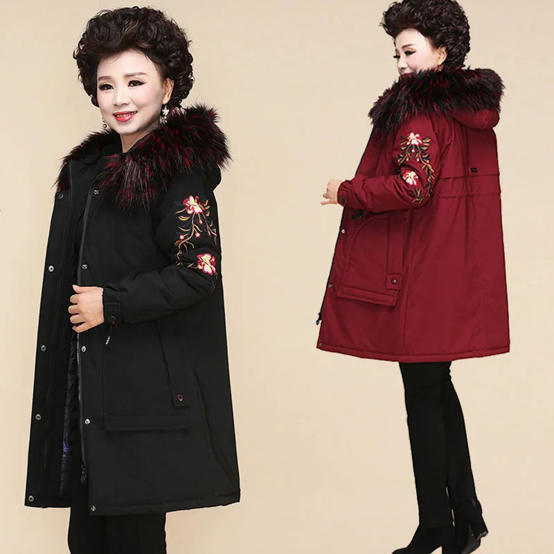 

Mom Winter Coat 2018 New Style 40-Year-Old 50 Middle-aged Women's Embroidery Thick Warm Cotton-padded Clothes Middle Aged And El