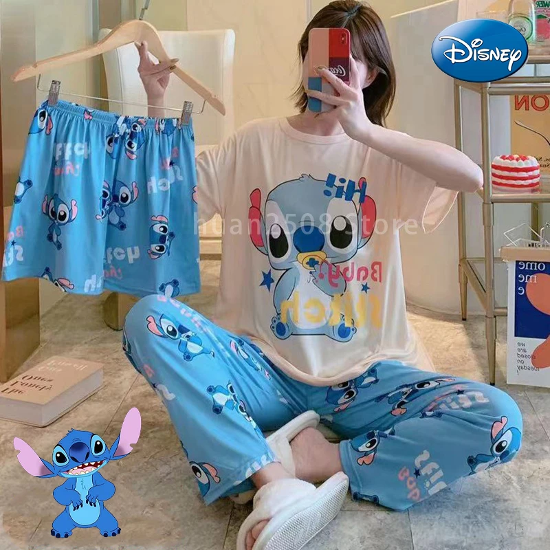3pcs Hot Disney Stitch Girl Daisy Printed Summer Spring Autumn Bag Pajamas  Women Kawaii Cartoon T-shirt Long Pants Homewear Set - Polo Shirts -  AliExpress