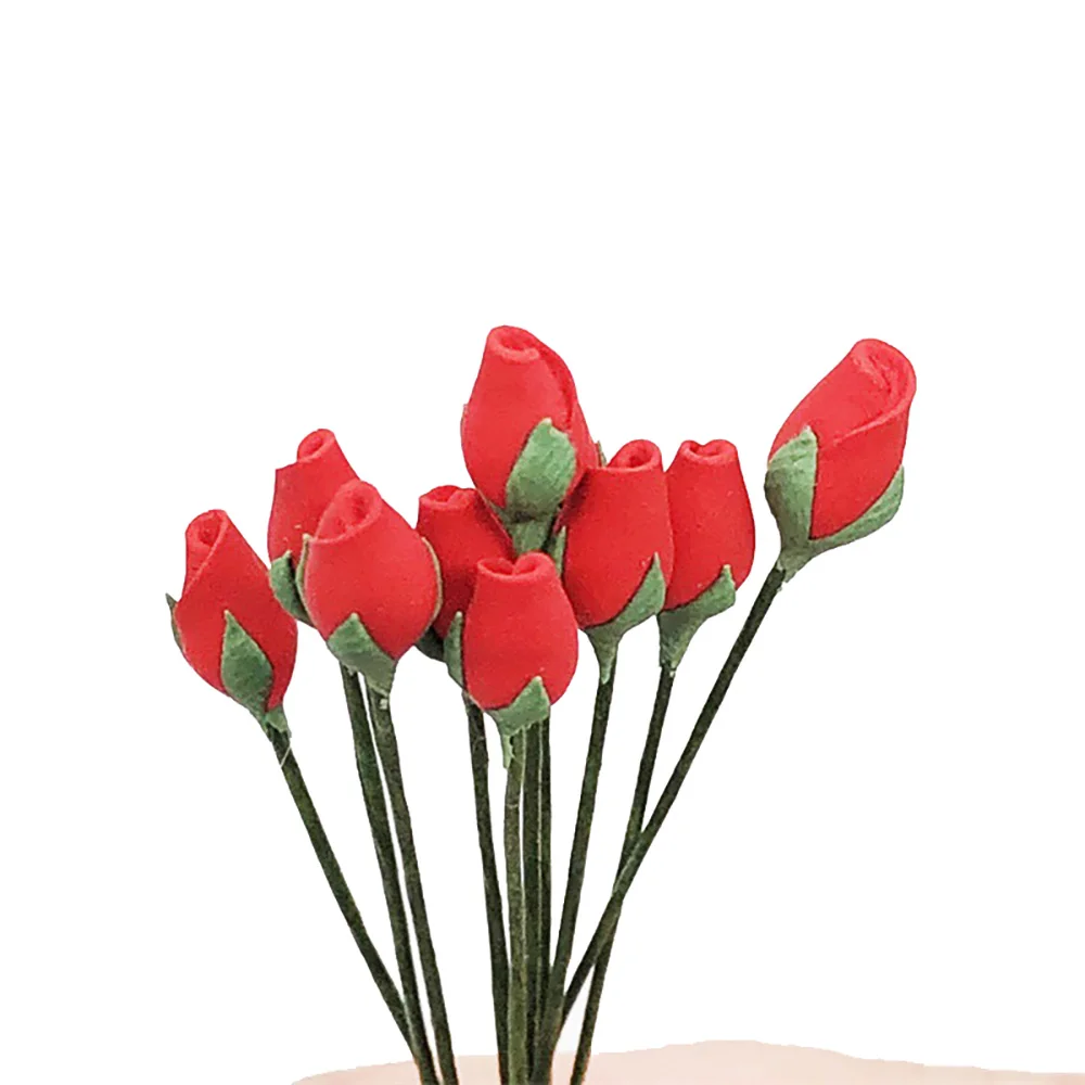 10Pcs 1/12 Dollhouse Miniature Red Rose Mini Flower Arrangement Toy for ob11 bjd Blythe Doll House accessories Decoration 5