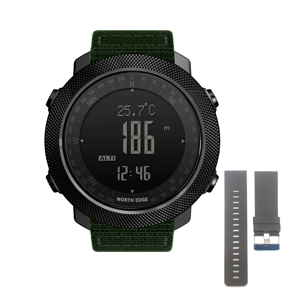 NorthEdge часы умные цифровые часы водонепроницаемые альпинистские плавательные светодиодный Relogio военные спортивные наручные часы цифровые умные часы - Цвет: Green-Rubeer Strap