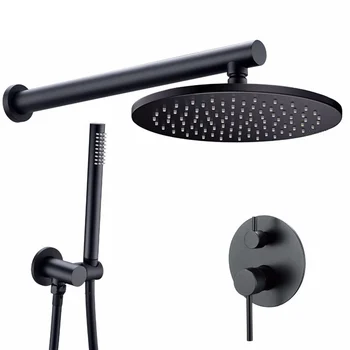 

Bathroom Bath Matt Black Rose Rain fall Faucet Brass Diverter Mixer Tap Set Hand held 8-16\"Shower Head Wall Arm Valve System