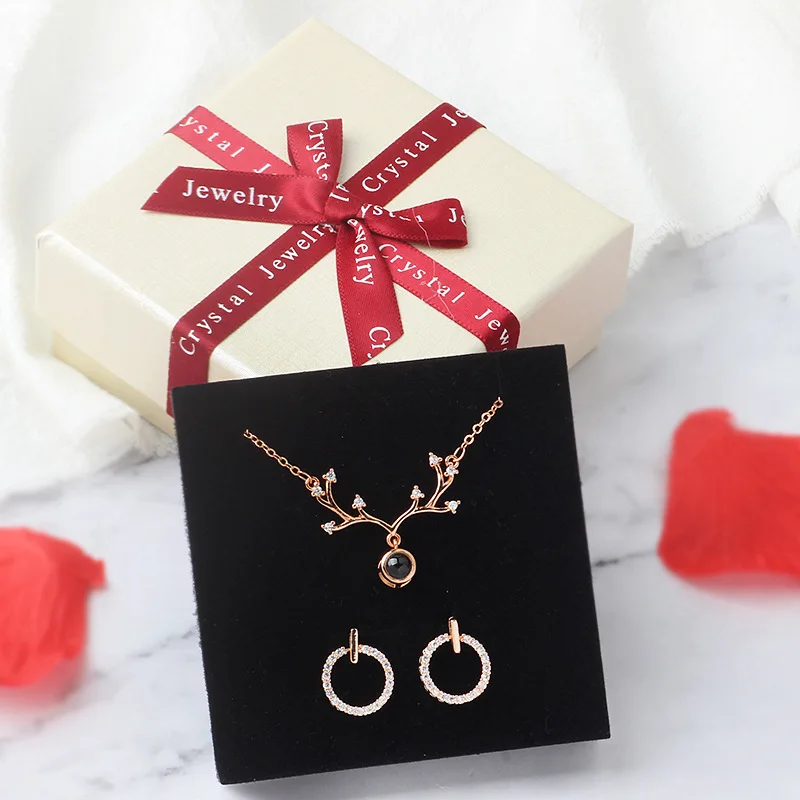 

Fashion deer antler pendant necklace fashion small gift jewelry necklace luxury set party dress decoration with box Set