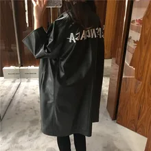 

Genuine Leather Clothes Women Leisure Windbreaker Long Ninth Sleeve Back Printed Letters Casual Comfortable Receptive Size