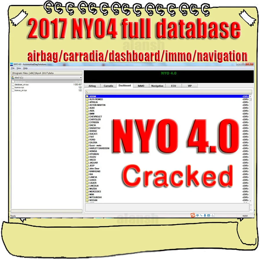 2017 NYO 4 Полная база данных подушки безопасности радио приборной панели IMMO