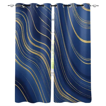

Multi-size Blue Yellow Marble Abstract Pattern Window Curtains Polyester Fabric Living Room Curtain Home Decor