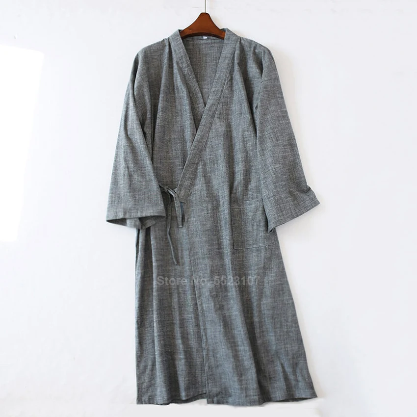 Японский стиль Yukata халат для мужчин однотонный хлопок 2020 Весна Лето кимоно Сауна