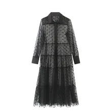 Кружевное пляжное платье в горошек, женское Прозрачное Бикини, длинное платье макси, прозрачная вечерняя блузка, vestidos de Плайя mujer