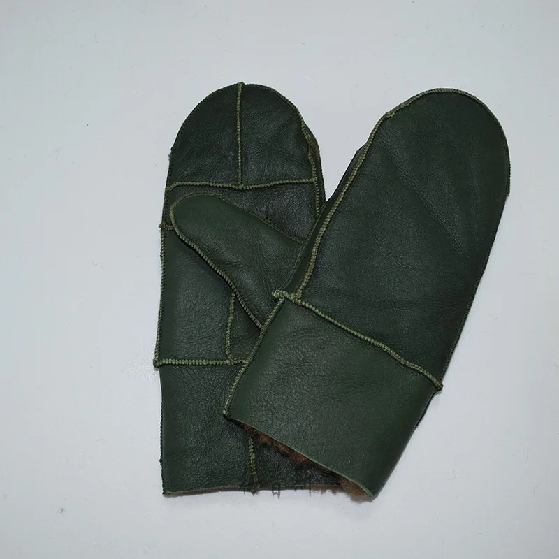 Dark green Модные зимние перчатки тяжелого типа, Женские варежки, натуральная кожа, шерсть, меховые перчатки, прекрасные женские перчатки из овечьей кожи, меховые перчатки, 8 цветов - Цвет: Dark green